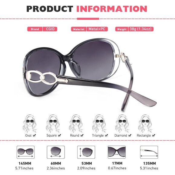 🆕Women Grey Trendy Oversized Sunglasses Ladies UV400 Polarized Big Frame Shades - Picture 5 of 6